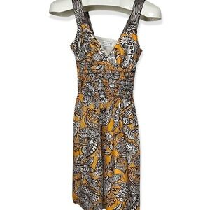 𝅺trina Turk 100% Silk Orange Brown Toucan Obon Zebra Paisley Mini Sun Dress, 0